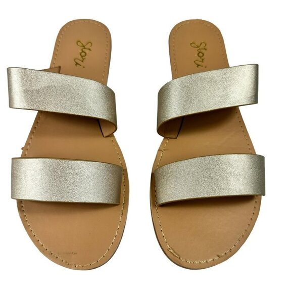 Gold Metallic Double Wide Straps Slide Sandal‎ Women's Slip on Size 8 - Picture 1 of 9